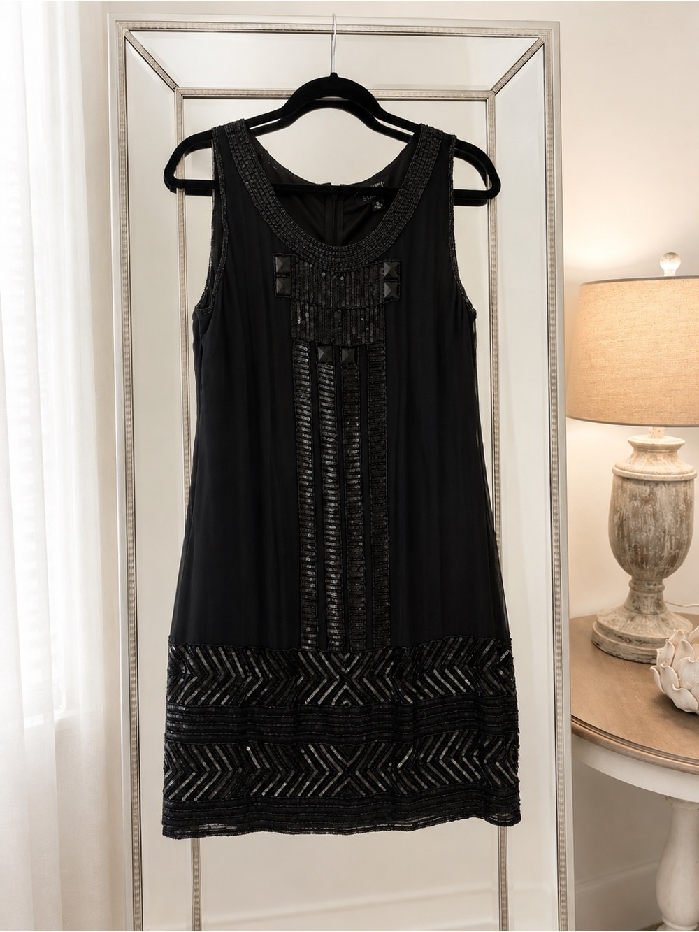 Adrianna Papell Black Beaded Sleeveless Shift Dress